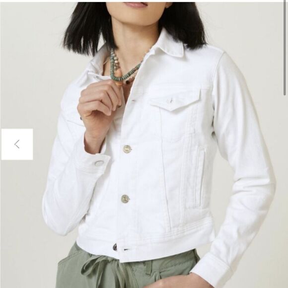 Anthropologie Edwin Evie Optic White Jean Jacket Silver Hardware NWT Small - Picture 2 of 12